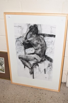 Lot 279 - Modern monochrome study of a nude, framed and...