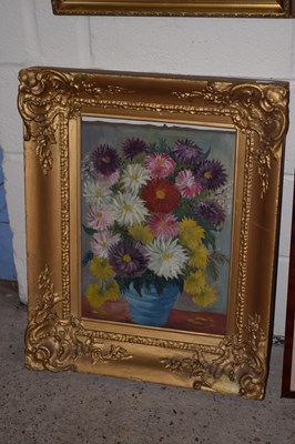 Lot 282 - Oil on canvas still life of a vase of flowers,...