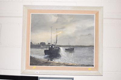 Lot 302 - A 20th Century oil on canvas study of moored...