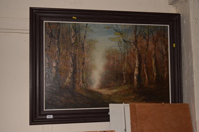 Lot 683 - Woodland view, oil on canvas, framed