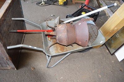 Lot 446 - A wheelbarrow, an iron barbecue, a trolley...