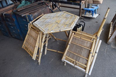 Lot 449 - A vintage bamboo garden table and four folding...