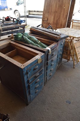 Lot 450 - Three painted wooden pedestal workshop chests,...