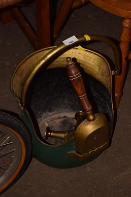 Lot 789 - Brass coal scuttle, shovel and pair of...