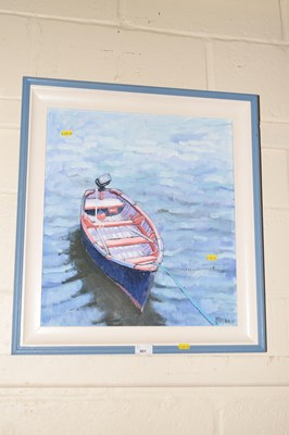 Lot 801 - Boat on the water by R J Croft, oil on canvas,...