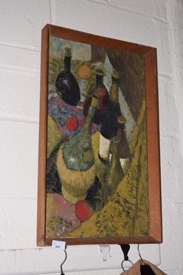 Lot 802 - Contemporary view of wine bottles, oil on...