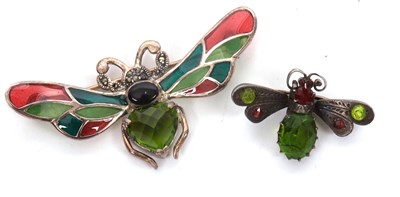 Lot 233 - Two insect brooches: the first set with...