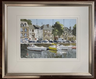 Lot 16 - John Yardley (British, b.1933), Harbour scene,...