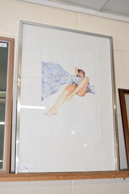 Lot 22 - A watercolour of a young lady in white metal...