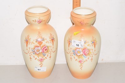 Lot 61 - Pair of Crown Devon floral decorated vases