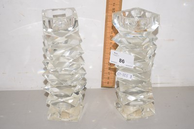 Lot 86 - Pair of glass candlesticks