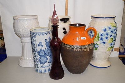 Lot 140 - A large ceramic flagon, further glass vase...