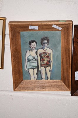Lot 240 - Oil on board portrait of two ladies