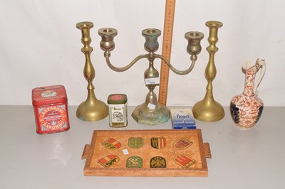 Lot 536 - Pair of brass candlesticks, further candelabra,...
