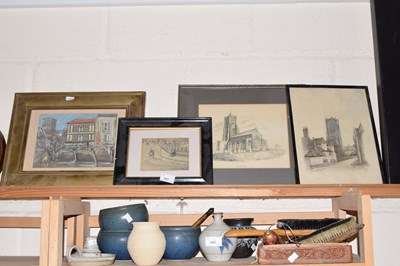 Lot 567 - Four prints and watercolours to include scenes...