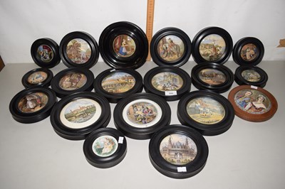 Lot 609 - Large quantity of painted pot lids in frames etc