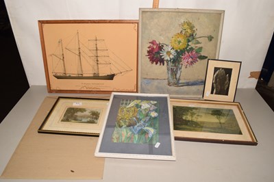 Lot 615 - Quantity of assorted framed pastels, prints...