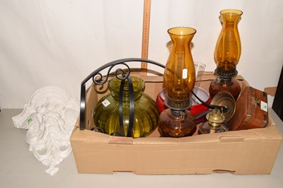 Lot 645 - Quantity of various paraffin lamps, Oriental...