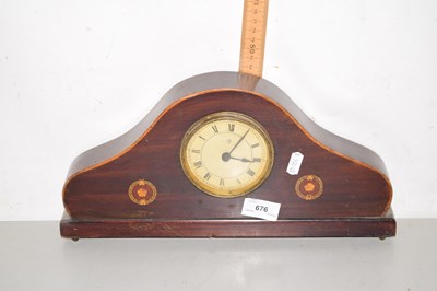 Lot 676 - A wooden overmantel clock with Roman numeral dial