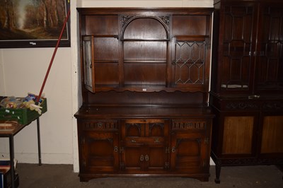 Lot 728 - Modern pine stained sideboard with glazed doors