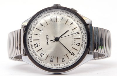Lot 253 - Gents RAKETA World Time wrist watch, the watch...