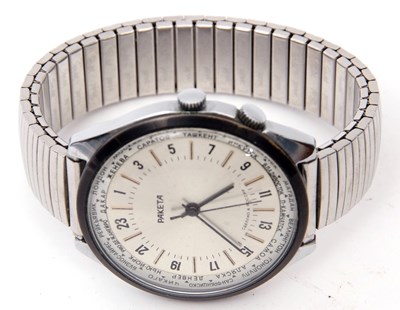 Lot 253 - Gents RAKETA World Time wrist watch, the watch...