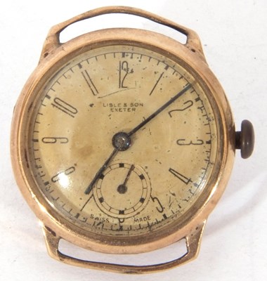 Lot 255 - 9ct gold Lisle & Sons of Exeter gents wrist...