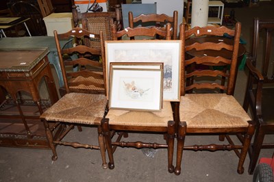 Lot 772 - Five ladderback and cane backed chairs with...