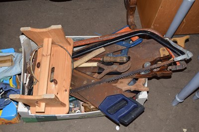 Lot 818 - Box of various woodworking tools including saws