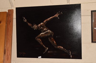 Lot 860 - Oil on canvas of running athelete by Rod Dyble