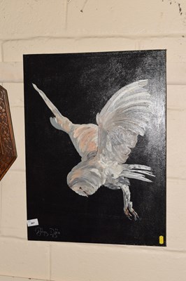 Lot 867 - An oil on canvas of swooping hunting barn owl