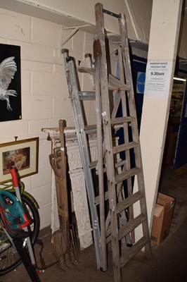 Lot 871 - Set of wooden ladders together with aluminium...