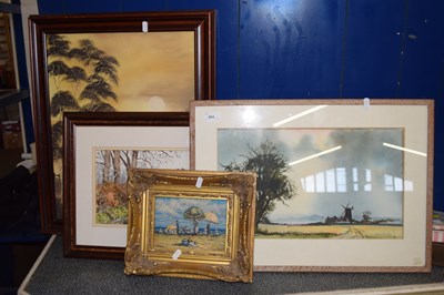 Lot 884 - Watercolour of a windmill together with three...