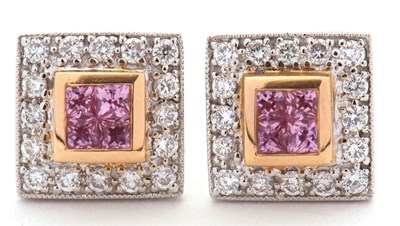 Lot 139 - A pair of 18ct pink sapphire and diamond...