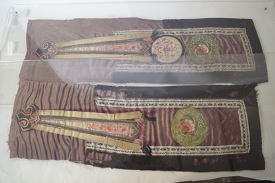 Lot 219 - Two framed pieces of Oriental embroidery under...