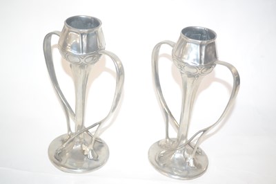 Lot 242 - A pair of Art Nouveau pewter vases by A E...