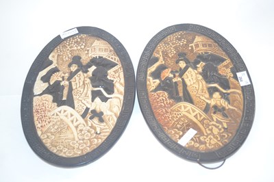 Lot 264 - A pair of Bretby oval plaques with chinoiserie...