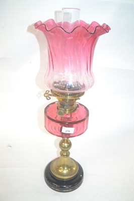 Lot 279 - A brass oil lamp late 19th Century with a...