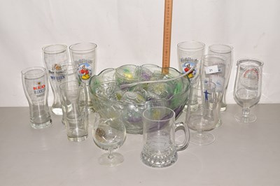 Lot 21 - A glass punch set and a quantity of beer glasses
