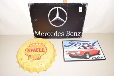 Lot 39 - Three reproduction auto related metal signs,...