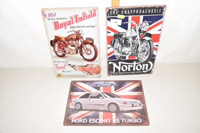 Lot 40 - Three reproduction metal signs Norton and...
