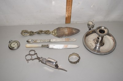 Lot 89 - Box including a chamber stick and other items