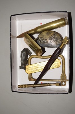 Lot 90 - Box of mixed brass ware and other items