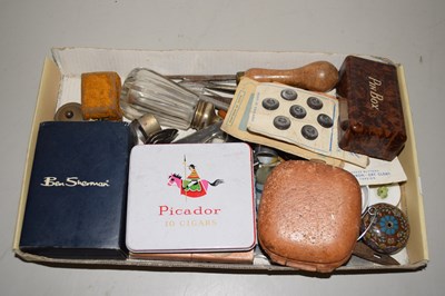 Lot 97 - Box of various mixed items to include thimbles,...