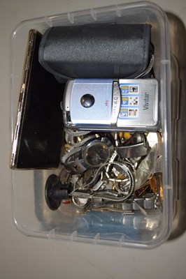 Lot 102 - A box of various assorted wristwatches, camera...