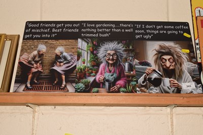 Lot 243 - Three modern comical metal wall plaques
