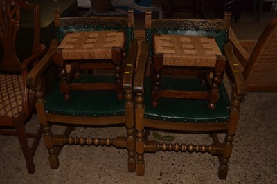 Lot 302 - Pair of oak framed Carver chairs together with...