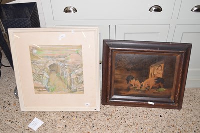 Lot 257 - Framed study of two pigs in a barn