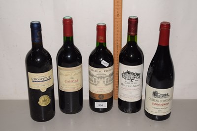 Lot 536 - Five bottles of assorted French red wine