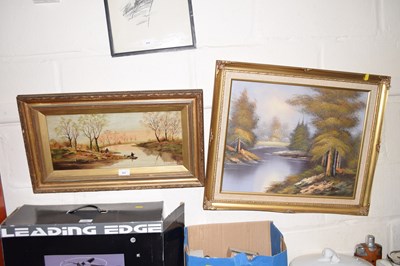 Lot 647 - Two landscape paintings in gilt frames